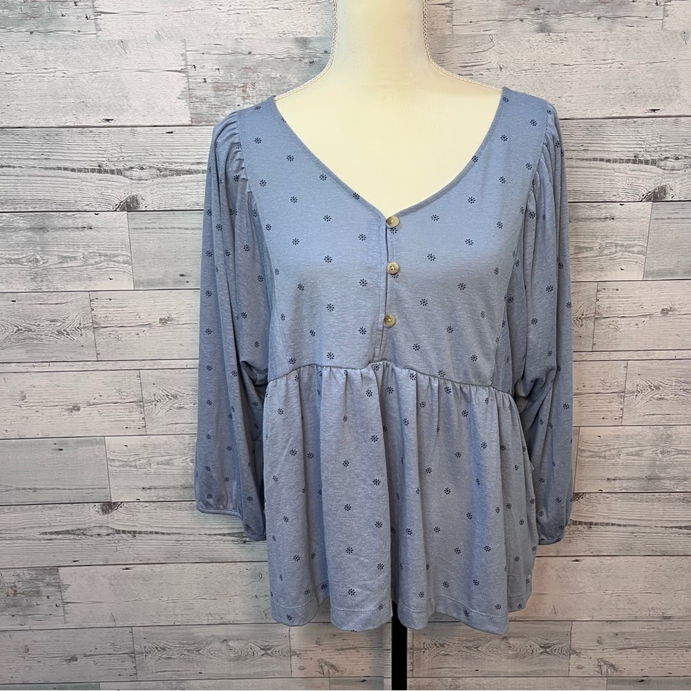 Sonoma Blue Baby Doll 3/4 Length Sleeve Tiered Top Size L